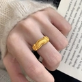 Vintage style gold-plated ring featuring pink zircons and an adjustable open band - Gold Vintage Relief Rope Texture Chinese Style Ring (J7050)