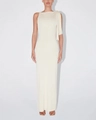 Close-up of cream sleeveless dress featuring a slim-fit cut and stylish shoulder ribbon detail - S / Apricot