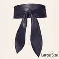 Plus size navy blue wide obi belt with elegant bow tie and long hanging tassels - Plus Size / Navy Blue