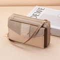 Light khaki crossbody phone bag with PU leather and textured woven fabric dual zipper - Camel