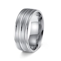 Minimalist 8mm brushed silver stainless steel ring with parallel grooved design - US 5 / Silver