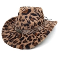 Dettaglio cappello da cowboy leopardato con fibbia a testa di toro in bronzo - M (56-58cm) / Corona a Cuore Marrone Chiaro
