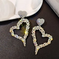 Detail of elegant heart-shaped earrings with colorful sparkling rhinestones for parties - Multi-Color AB Rhinestone Heart Hoop (758)