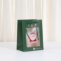 Green Christmas paper gift bag with Santa Claus print, window design and handle - 20x15x10cm / Green