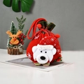 Christmas gift bag in red velvet featuring a 3D polar bear and white snowflake patterns - Green Border Christmas Bear Bag