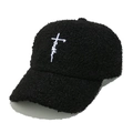 Detail of black fleece baseball cap showing white Faith cross embroidery and soft texture - M(56-58cm) / Black