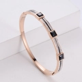 Minimalistische roségouden titanium stalen armband met zwarte steen en strass-steentjes - Roségoud