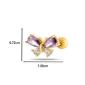 Gold bow cartilage stud earring with purple and white stones, 1.08cm width measurement - 9# Golden Yellow