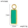 Rectangular golden pendant with green enamel center and dotted border detail - Smooth Rectangle Green-HP14786B5
