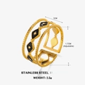 Vintage goldener Wellenring aus Edelstahl mit schwarzer rautenförmiger Emaillierung - Schwarzer Dreilagiger Wellenstil