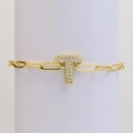 18k gold plated T-letter bracelet with sparkling cubic zirconia on link chain - Letter T
