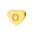 Close-up of heart-shaped gold letter O bead with polished mirror finish for DIY jewelry - Letter O