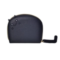 Dark blue cat-shaped mini coin purse in lychee grain leather with a tail zipper pull - Black
