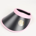 Macro detail of UPF50+ sun hat visor with UV protection sticker and pink fabric trim - Pink