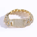 Bracciale cubano dorato 20mm da uomo con zirconi quadrati e chiusura con strass - 8 pollici / Oro