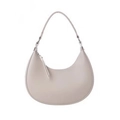 Modern minimalist crescent hobo shoulder bag in light khaki faux leather with long zipper - Off White