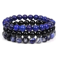 Detailed set of blue lapis, black onyx, and blue-white marbled natural stone bracelets - 8mm Lapis Lazuli & Onyx & Blue Vein Stone