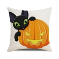 Halloween pillow cover with cute black cat and orange pumpkin on linen texture - Linen Texture Cat Pumpkin