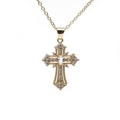 Vintage gold cross pendant necklace with white pearls and sparkling cubic zirconia stones - Full Rhinestone Vintage Beaded Edge Cross Style (ML-CN001301CX)