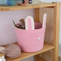 Pink woven cotton rope basket with cute rabbit ears for cosmetic and desktop storage - Without Handle / Pink