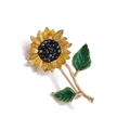 Élégante broche tournesol avec pétales en émail jaune et cristaux noirs sur alliage d'or - Style 3 (Tournesol à cœur noir)
