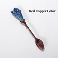 Vintage copper dessert spoon with amethyst crystal handle and floral embossed design - Blue Plated Feather - Red Copper