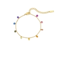 Gold chain bracelet featuring vibrant round multi-colored gemstones with lobster clasp - Rainbow Bracelet