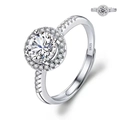 S925 sterling silver ring with round zirconia main stone and adjustable open band - JZ037 (1 Carat)