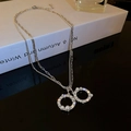 Collana argento a doppio strato con cerchi di strass e perle su carta - Perla a Doppio Anello in Strass Argento