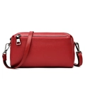 Red genuine leather crossbody bag with lychee texture and silver metal zippers - Red
