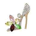 Elegant gold high heel brooch with sparkling crystals and colorful gemstone flowers - High Heels (Gold Multicolor)