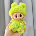 Cute green frog plush outfit for sitting doll pendant with baby patch design - A String Of Green Frogs / First And Second Generation Keychains Are Compatible With La Cloth Dolls. Dolls Not Included.