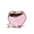 Pink heart-shaped mini crossbody bag with glossy finish and silver chain strap - Pink