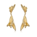 Minimalist 18K gold irregular crumpled maple leaf earrings with polished finish - Irregular Pleated Long Style (CE00205YS)