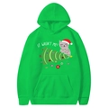 Hellgrüner Weihnachts-Hoodie mit Comic-Katzen-Print und festlichen Feiertagsmotiven - Obstgrün