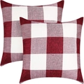 Set of two red and white checkered cotton linen throw pillow covers for sofa decor - 45*45cm (Pillow Not Included) / Christmas Red