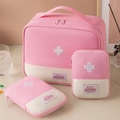 Pink three-piece portable oxford first-aid pouch set with cross logo and handle - Three-Piece Set / Pink (Set of 3)