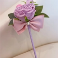 Elegant purple fabric rose decorative pen featuring a pink ribbon bow and pearl detail - Bow Imperial Rose / Purple