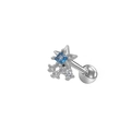 Clou d'oreille étoile en argent avec zircon bleu et gemmes claires, fermoir boule - Style Étoile Diamant Bleu Argenté (24042601-16)
