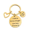 Golden stainless steel memorial keychain with engraved round tags and heart charm - I used to be his Angel (XYY036) Gold