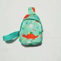 Cute mint green children's chest bag featuring a red cartoon dinosaur print for kids - Green Dinosaur