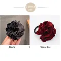 2-piece set of camellia flower hair ties in classic black and elegant wine red colors - Wine Red + Black (2PCS Set)