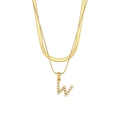 Double-layered gold chain necklace featuring a pearl-inlaid letter W pendant detail - Letter W