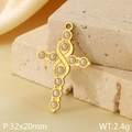 Pendente croce in acciaio inossidabile placcato oro 18k con otto perle bianche intarsiate - Stile Croce Intarsiato di Perle (KLJ9538-ZLA)