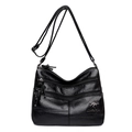 Black soft leather crossbody bag with multiple zippers and lychee grain texture - Black