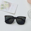 Fashion oversized square black sunglasses with gold chain accents and dark lenses - Black and Gray