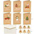Flat lay of 6 kraft Christmas cards with hand-drawn designs, envelopes and stickers - Style 2