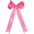 Detail showing layered pink satin bow hairpin with long fishtail ribbons on white background - Dark Pink (12#156)