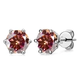 Detailed close-up of S925 sterling silver earring with 6-prong champagne stone setting - Auspicious Red (1CT*2)