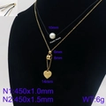 Zweilagige Goldkette mit weißer Perle und Love Herzanhänger auf schwarzem Display - Nummer 8 Stil (KN90766-Z)